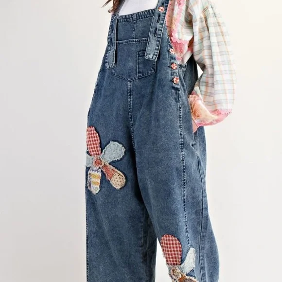 Easel Blue Denim Overalls with Whimsical Butterfly Accents - Picture 4 of 7
